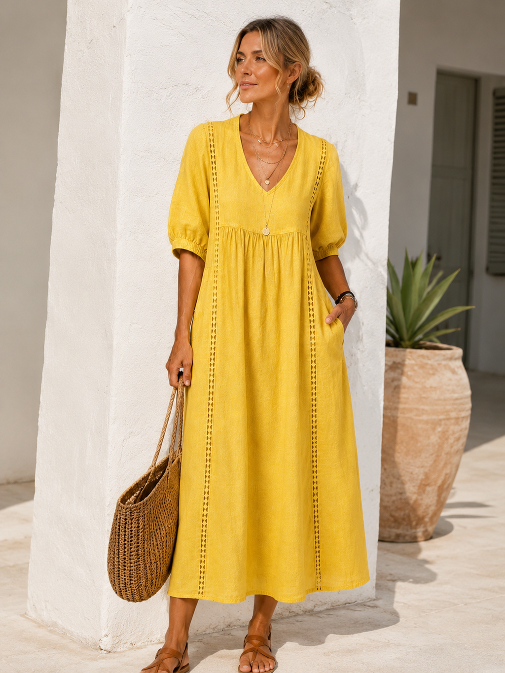Vestido Lino Calado