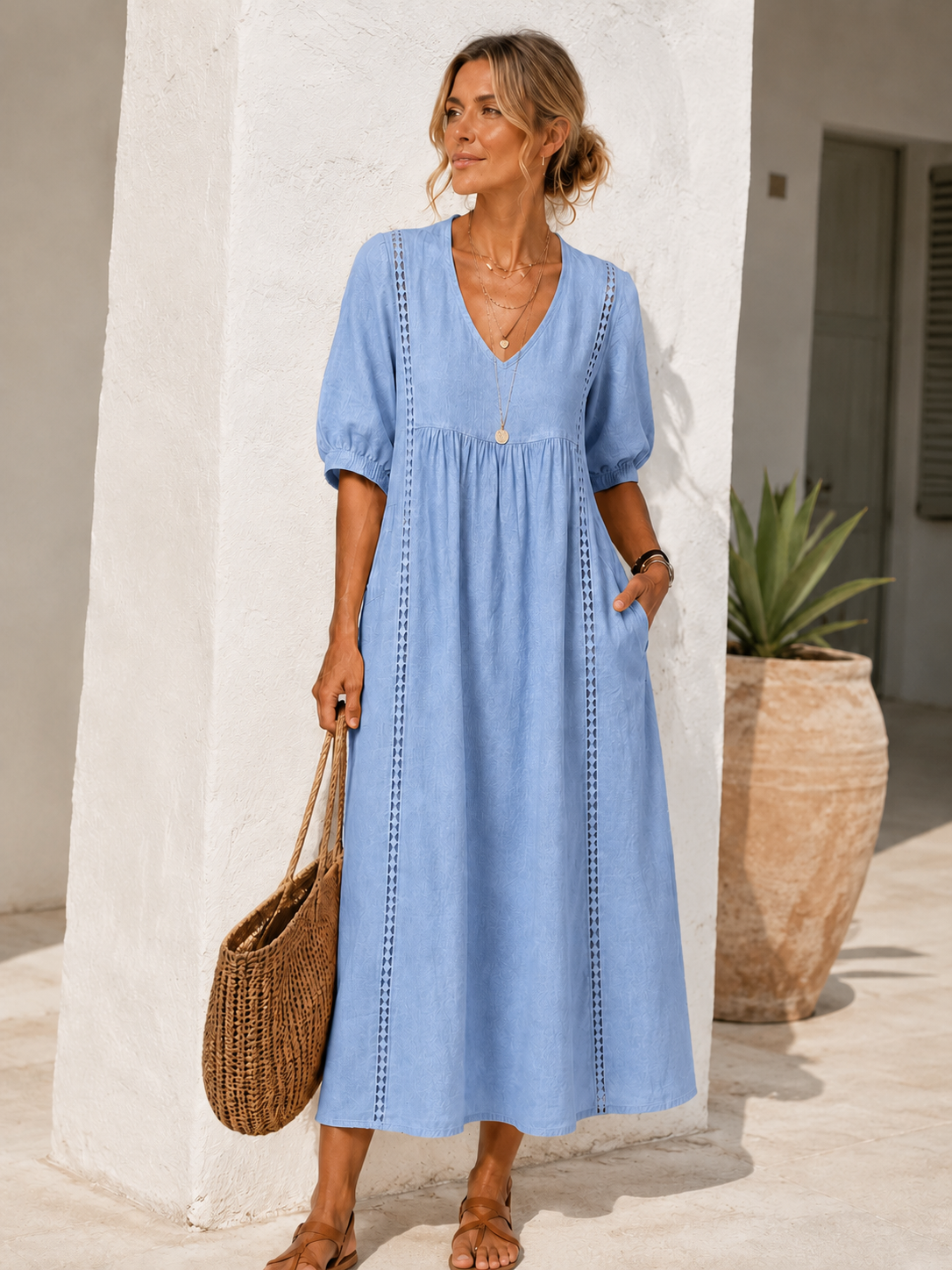 Vestido Lino Calado