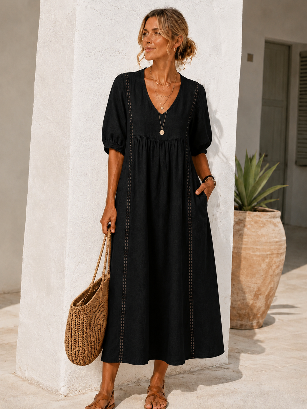 Vestido Lino Calado