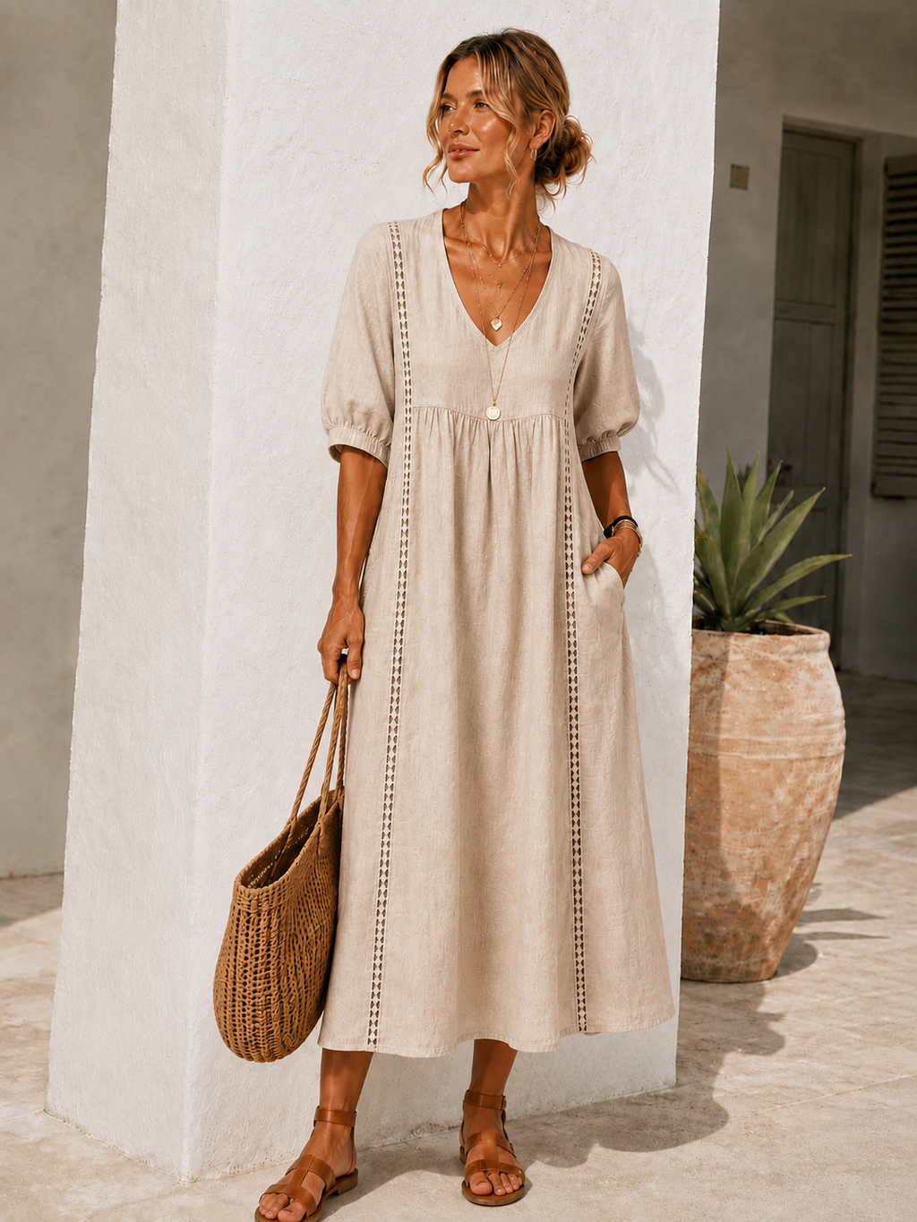 Vestido Lino Calado