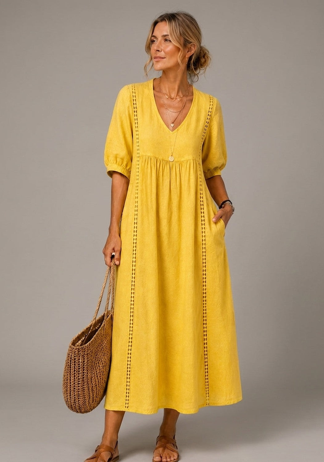 Vestido Lino Calado