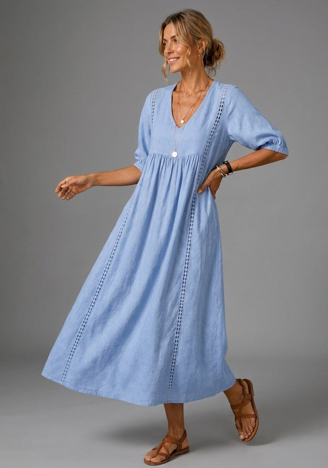 Vestido Lino Calado